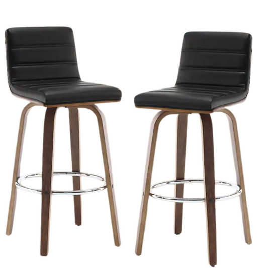 Mid-Century Modern Faux Leather Swivel Counter/Bar Stools – 360° Swivel, Padded PU Leather Seat & Back, Durable Bentwood Legs, Metal Footrest, Supports Up to 440lbs for Home Bar or Kitchen