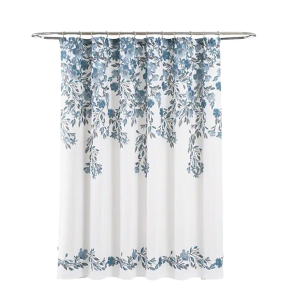Blue and Grey Floral Vine Shower Curtain – Shabby Chic Farmhouse Style, 72" x 72"