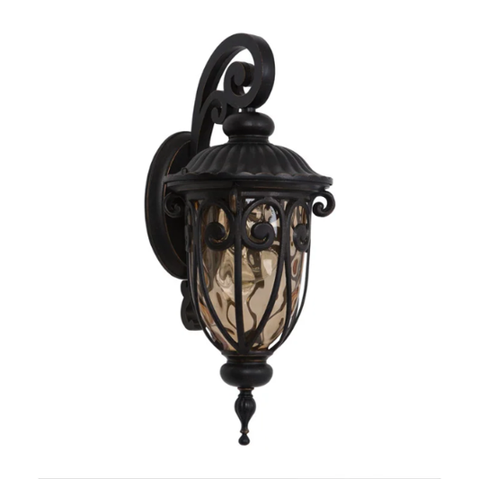 Victorian-Style 1-Light Outdoor Wall Lantern – Oil Rubbed Bronze Finish with Gold Stone Glass, Energy-Efficient, Traditional Design for Exterior Home Lighting