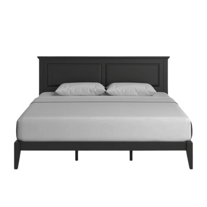 King Size Solid Oak Platform Storage Bed with Inset Panel Headboard, Molding Detail, and Slat System