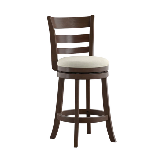 Upholstered Back Swivel Bar Stool – Durable Rubberwood Frame, 360° Swivel Seat, Ring Footrest, and Foam-Padded Linen or Faux Leather Upholstery for Comfortable Everyday Dining