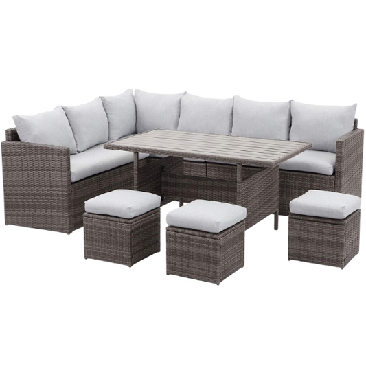 All-Weather Wicker Patio Furniture Set | Stylish Conversation Set with Cushioned Seats and Pillows | Perfect Outdoor Dining Solution