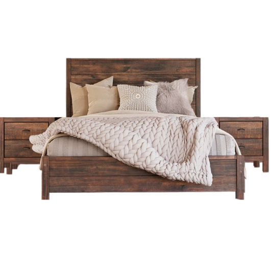 Rustic Wooden 3-Piece Full Double Size Bedroom Set – Charming Design with Sturdy Construction and Natural, Warm Finish