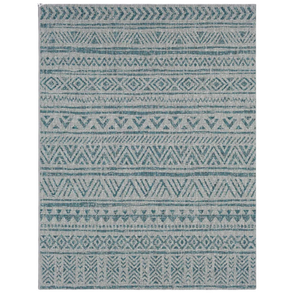 Striped Geometric Area Rug – Aqua & Taupe, Durable Polypropylene, Low-Pile Design for High-Traffic Indoor/Outdoor Spaces