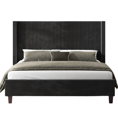 Queen Size Upholstered Bed with Soft Corduroy Fabric and Solid Wood Legs – Stylish and Comfortable Design