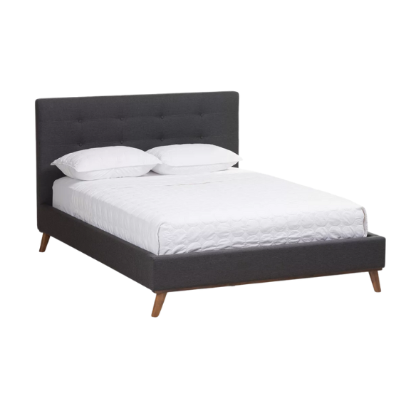 Modern Upholstered Platform Bed with Button Tufting and Eucalyptus Wood Frame – King Size