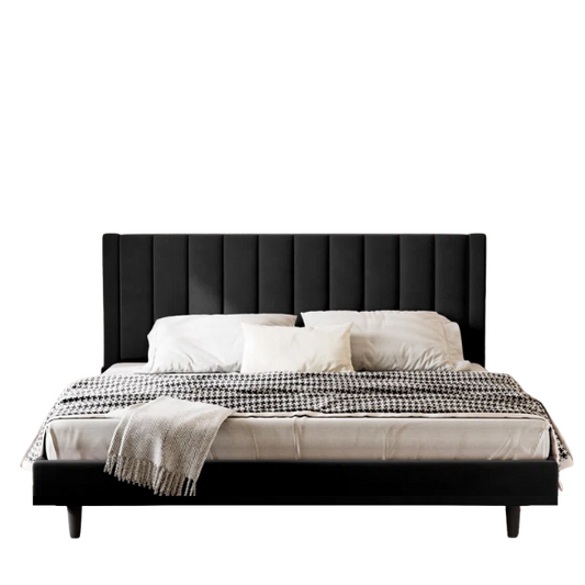 King Size Upholstered Platform Bed with Velvet Headboard, Foam Padding, and Noise-Free Construction for Ultimate Comfort