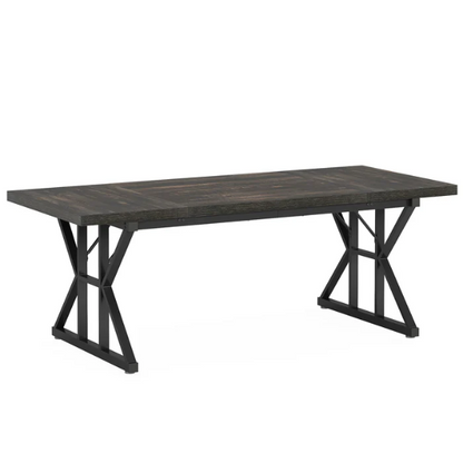 Farmhouse Dining Table for 6-8 People – Rectangular Wood Kitchen Table with X-Shaped Accents, Spacious & Multifunctional for Dining, Office, or Gathering
