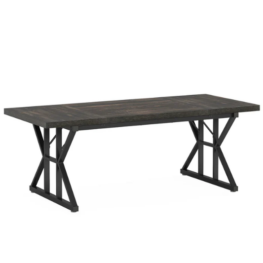 Farmhouse Dining Table for 6-8 People – Rectangular Wood Kitchen Table with X-Shaped Accents, Spacious & Multifunctional for Dining, Office, or Gathering