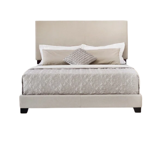 King Size Upholstered Standard Storage Bed with Simple Panel Headboard – Minimalist Design with Foam-Padded Comfort and Neutral Upholstery