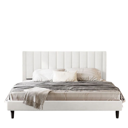 King Size Upholstered Platform Bed with Velvet Headboard, Foam Padding, and Noise-Free Construction for Ultimate Comfort