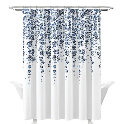 Navy, White, and Blue Weeping Flower Shower Curtain – Elegant Floral Bathroom Décor, 72" x 72"