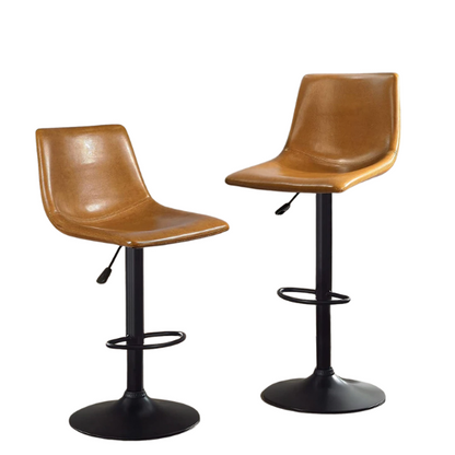 Set of 2 Adjustable Height Swivel Bar Stools with Back – Mid-Century Modern Design, Polished Chrome Base, Ergonomic Imitation Leather Seat, 360° Rotation for Kitchen Island or Bar