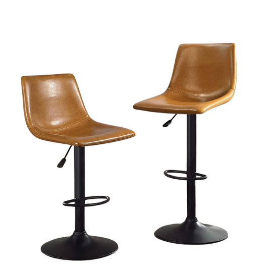 Set of 2 Adjustable Height Swivel Bar Stools with Back – Mid-Century Modern Design, Polished Chrome Base, Ergonomic Imitation Leather Seat, 360° Rotation for Kitchen Island or Bar