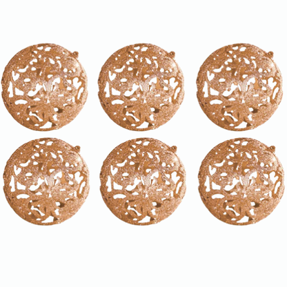 Champagne Gold Glitter Snowflake Christmas Ball Ornaments – Set of 6 Decorative Holiday Baubles