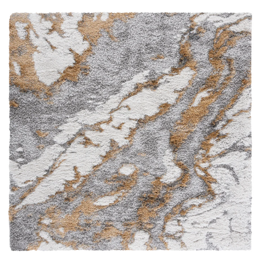 Plush Abstract Gold & Grey Pattern Shag Rug