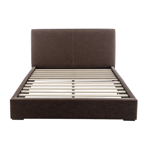 Elegant Brown Queen Size Upholstered Bed with Soft Bouclé Polyester Fabric – Modern and Stylish