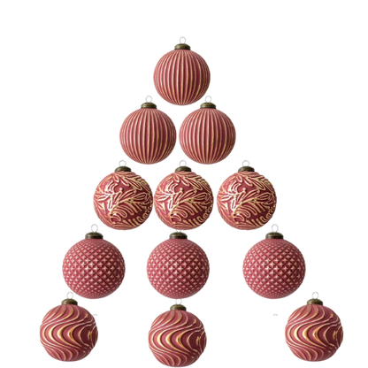 Red & Gold Embossed Christmas Ornaments – Elegant Holiday Bauble Set (12 Pieces)