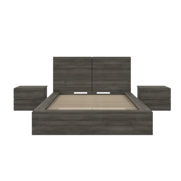 Modern 4-Piece Queen Bedroom Set with Platform Bed, Headboard, and 2 Drawer Nightstands