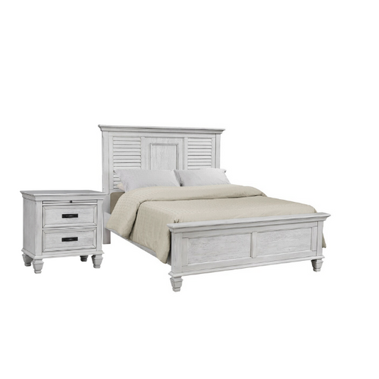 Rustic 2-Piece Wood Panel Bedroom Set with Louvered Headboard & Nightstand – Wire-Brushed Finish and Millwork Trim for a Warm, Homely Touch