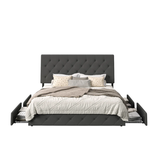 King Size Upholstered Platform Storage Bed with Spacious Drawers, Quiet Structure, and Sleek Minimalist Design
