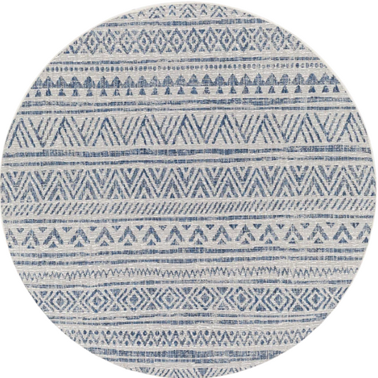 Striped Geometric Area Rug – Blue & Cream White, Durable Polypropylene, Low-Pile Design for High-Traffic Indoor/Outdoor Spaces
