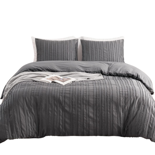 Luxurious Tufted Duvet Cover Set – Queen Size | Striped Textured Boho Bedding | Ultra-Soft Washed Microfiber | 3-Piece Set