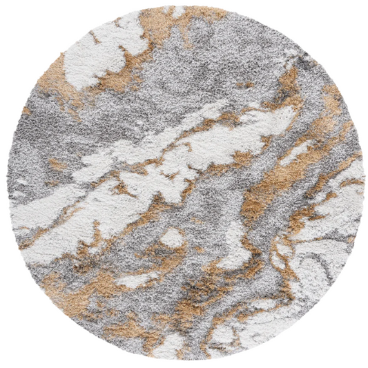 Plush Abstract Gold & Grey Pattern Shag Rug