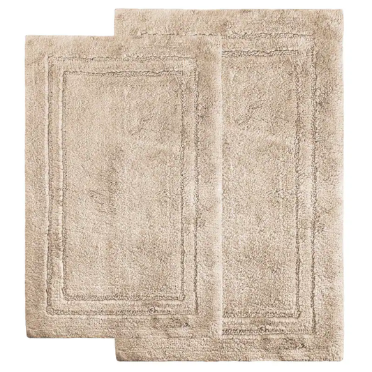Beige Cotton 2-Piece Bath Rug Set – Plush, Non-Slip, Highly Absorbent Rugs (20" x 30" & 24" x 36")