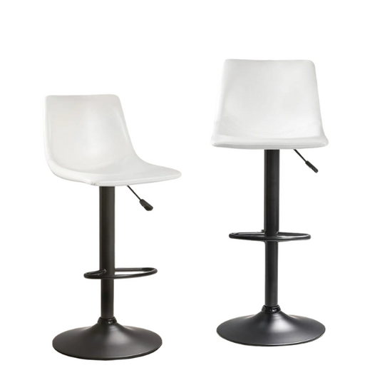 Set of 2 Adjustable Height Swivel Bar Stools with Back – Mid-Century Modern Design, Polished Chrome Base, Ergonomic Imitation Leather Seat, 360° Rotation for Kitchen Island or Bar