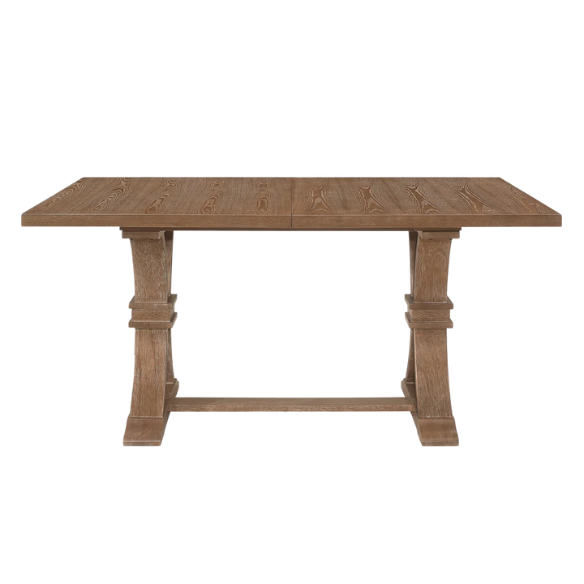 Rustic Wood Expandable Dining Table with X-Frame Base – Rubberwood Top, Extension Leaf, and Natural Rustic Design