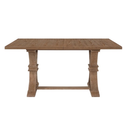 Rustic Wood Expandable Dining Table with X-Frame Base – Rubberwood Top, Extension Leaf, and Natural Rustic Design