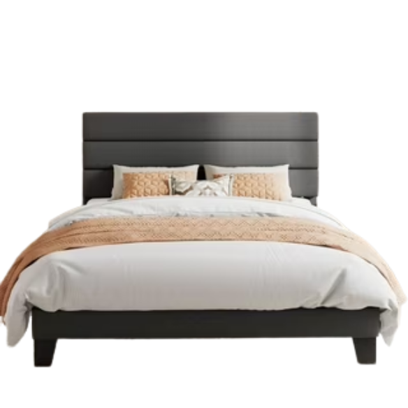 King Size Upholstered Platform Bed with Steel Frame, Foam Padding, and Durable Slat Support