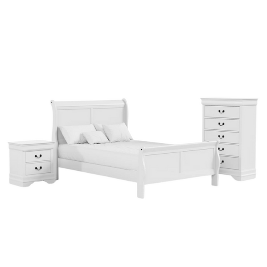 Elegant Queen Size Sleigh Wooden 3-Piece Bedroom Set with English Dovetail Design