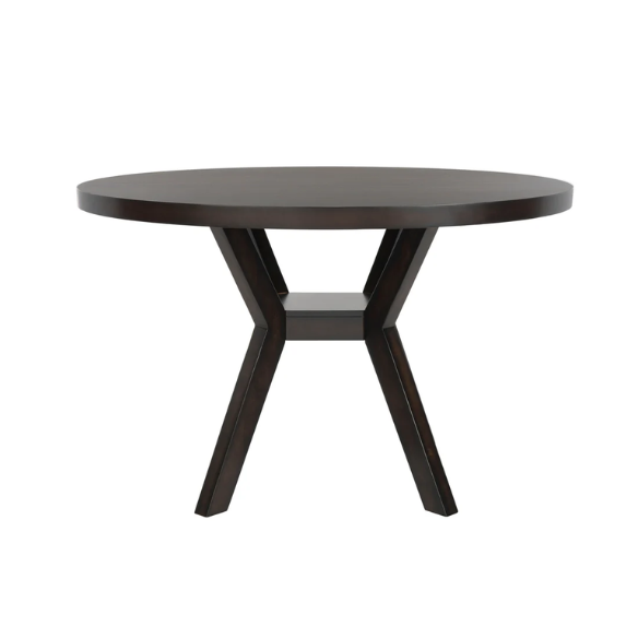 Round Wood Dining Table – French Bistro-Inspired Design, Sleek Dark Brown Frame