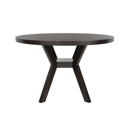 Round Wood Dining Table – French Bistro-Inspired Design, Sleek Dark Brown Frame