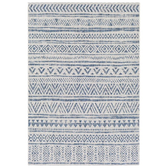 Striped Geometric Area Rug – Blue & Cream White, Durable Polypropylene, Low-Pile Design for High-Traffic Indoor/Outdoor Spaces