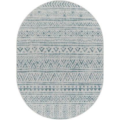 Striped Geometric Area Rug – Aqua & Taupe, Durable Polypropylene, Low-Pile Design for High-Traffic Indoor/Outdoor Spaces