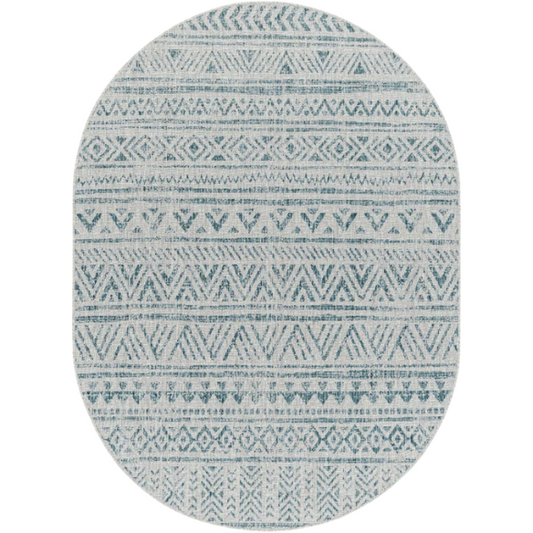 Striped Geometric Area Rug – Aqua & Taupe, Durable Polypropylene, Low-Pile Design for High-Traffic Indoor/Outdoor Spaces