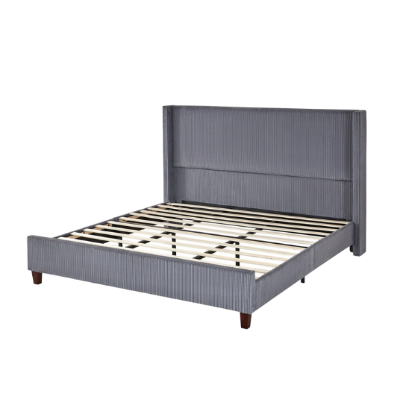 Queen Size Upholstered Bed with Soft Corduroy Fabric and Solid Wood Legs – Stylish and Comfortable Design