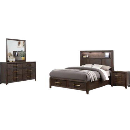 Elegant Platform Storage 4-Piece Queen Bedroom Set – Timeless Design with Modern Functionality, Includes Bed, Dresser, Mirror, and Nightstand