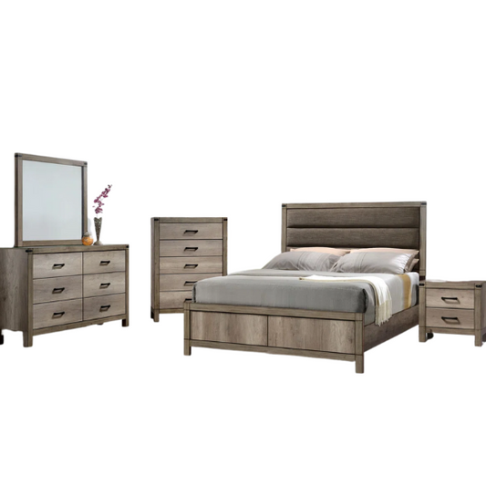 Rustic Light Brown 5-Piece Queen Upholstered Panel Bedroom Set – Warm, Stylish, and Durable