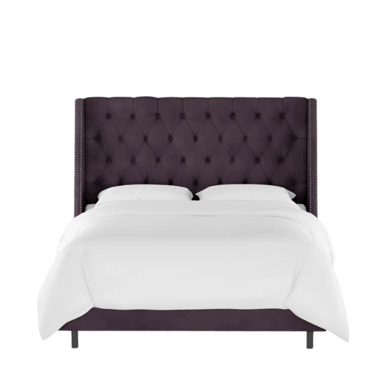 Chic Upholstered Wingback King Size Bed with Button Tufting and Nailhead Trim