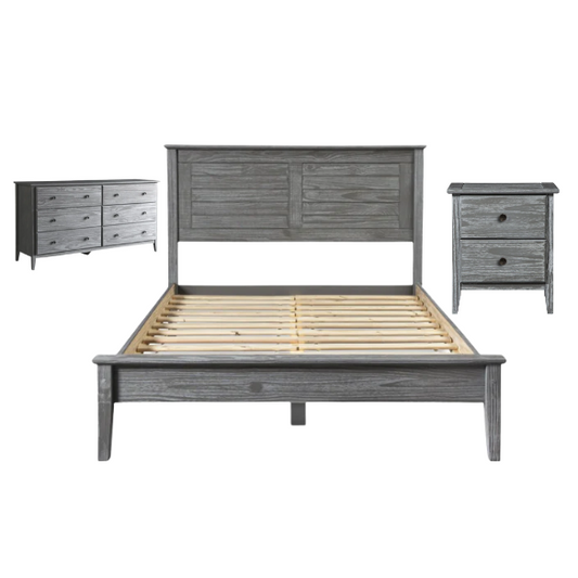 Brushed Wooden Full Double Size Bed and Bedroom Set – Elegant Design with Sturdy Construction and Rustic Charm