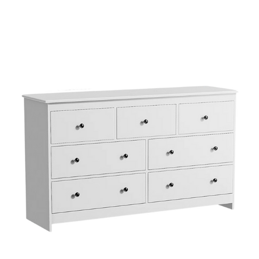 Classic & Modern 7-Drawer Dresser with Matte Wood Finish and Elegant Metal Knobs