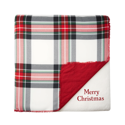 Merry Christmas Embroidered Plaid Reversible Blanket