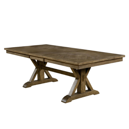 Rustic Oak 90-Inch Expandable Dining Table – Classic Country Charm with Double Pedestal Base, Seats 8, Solid Wood Construction