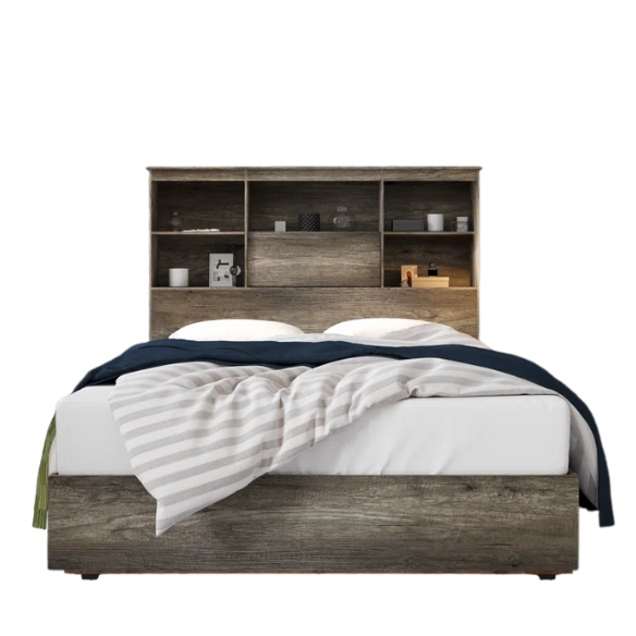 Innovative LED Bookcase Bed – Full/Double Size with Built-In Storage, Sleek Design, and LED Lighting for Modern Living