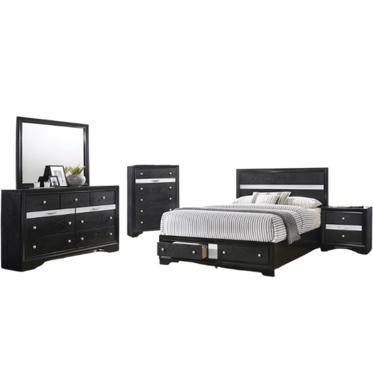 Elegant Full Size 5-Piece Bedroom Set – Featuring a Beautifully Crafted Headboard and Two Functional Storage Drawers for Added Convenience