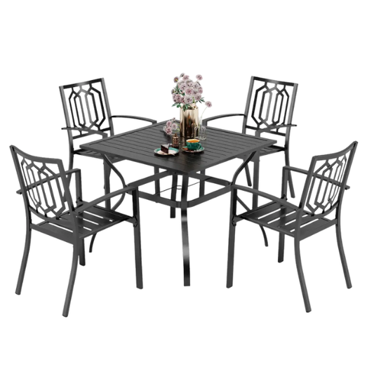 5-Piece E-Coated Metal Outdoor Patio Dining Set with Stackable Chairs – Durable, Comfortable, and Stylish for Your Outdoor Entertaining